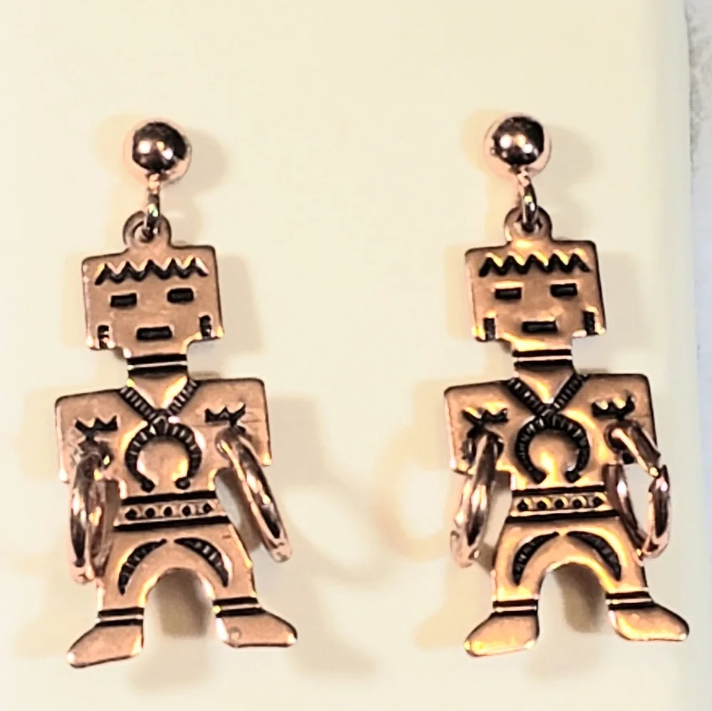 WM WHEELER CO. copper Navajo Hopi kachina warrior hoop dancer doll earrings - Picture 2 of 6